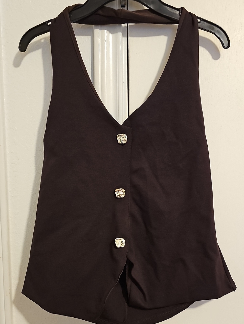 Sleeveless Brown Button-Front Women's Top